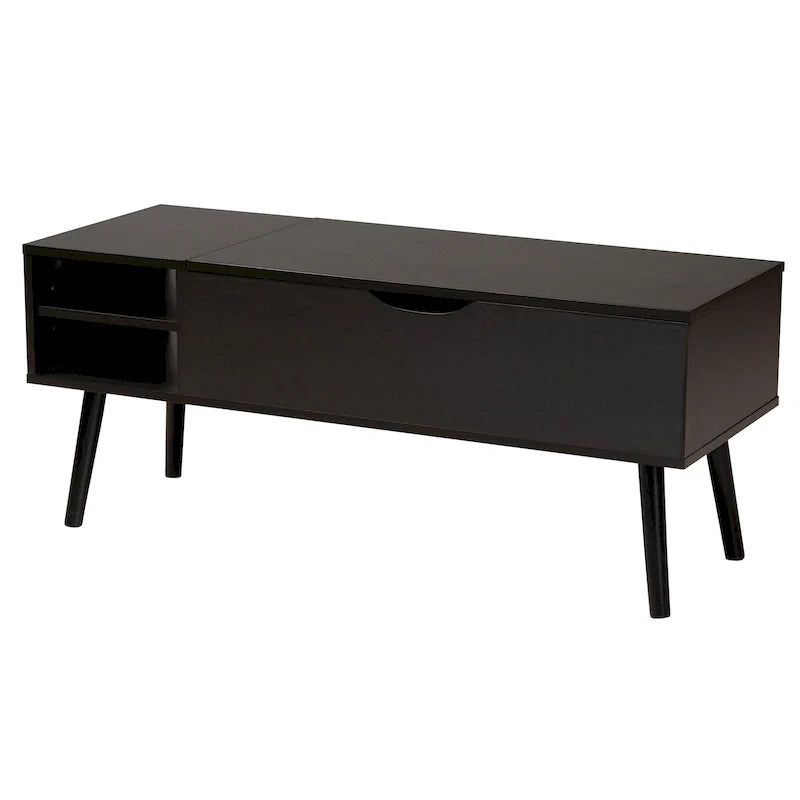 Black and Espresso Brown Coffee Table with Lift-Top Storage