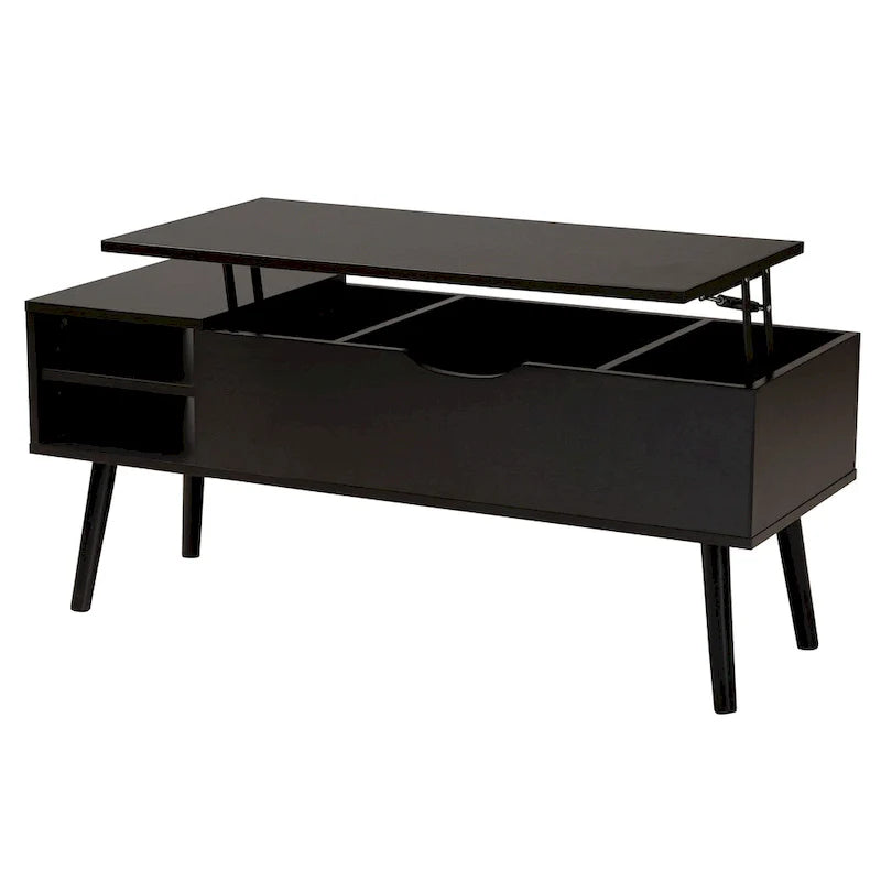 Black and Espresso Brown Coffee Table with Lift-Top Storage