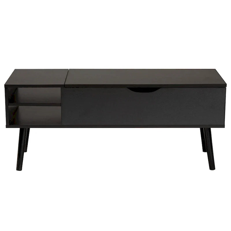 Black and Espresso Brown Coffee Table with Lift-Top Storage