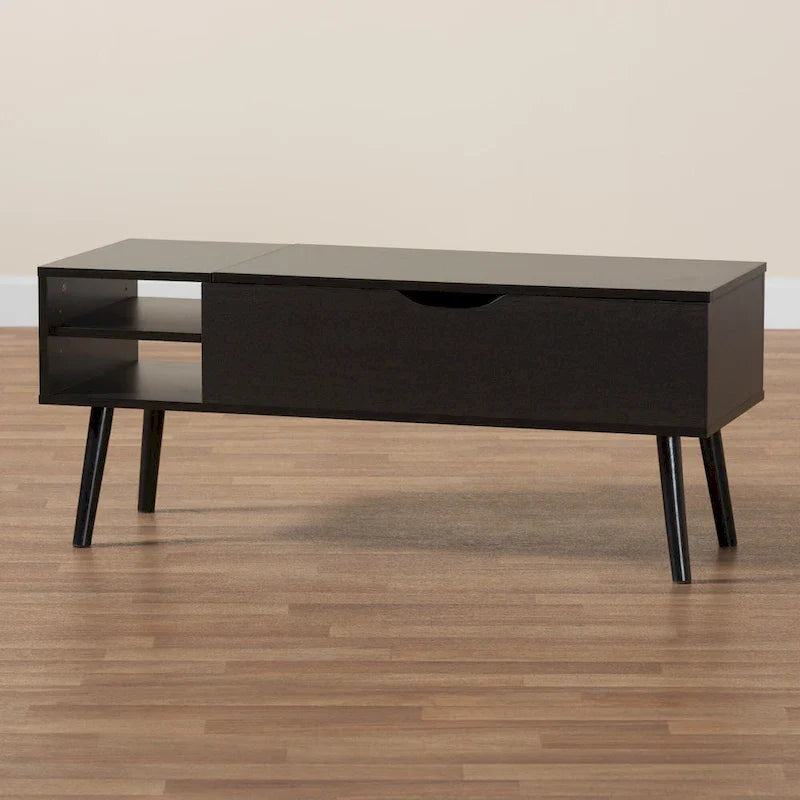 Black and Espresso Brown Coffee Table with Lift-Top Storage