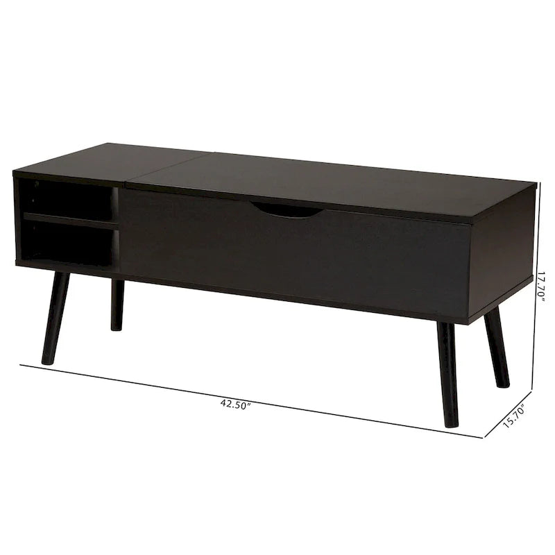 Black and Espresso Brown Coffee Table with Lift-Top Storage
