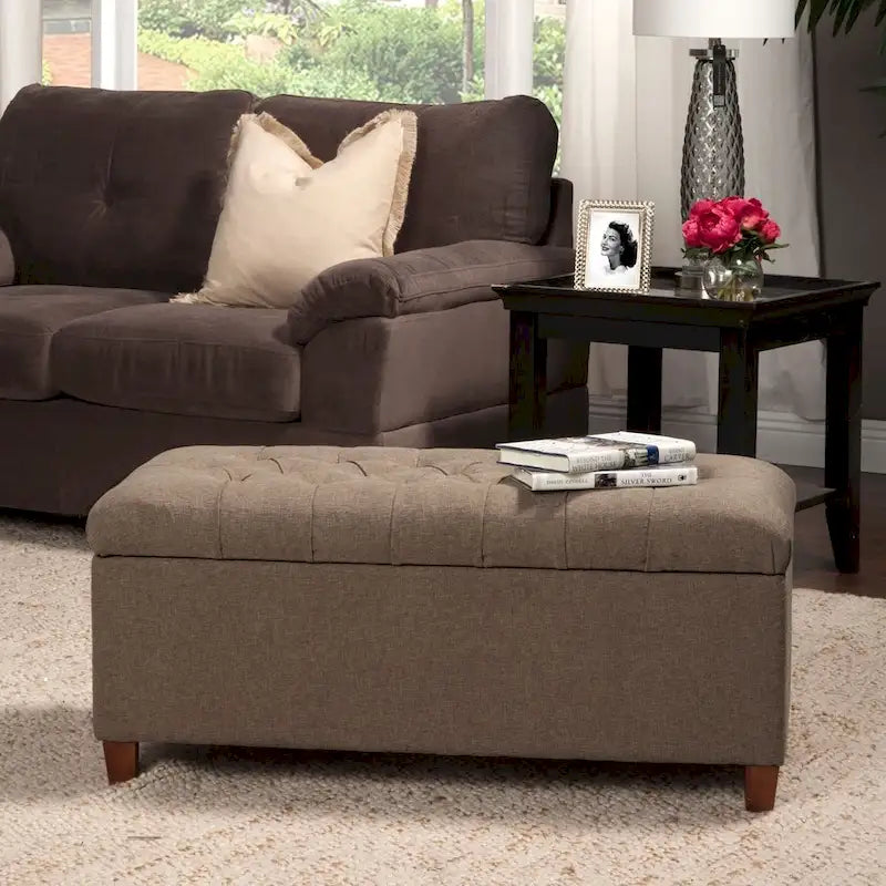 Porch & Den Charenton Brown Tufted Storage Bench
