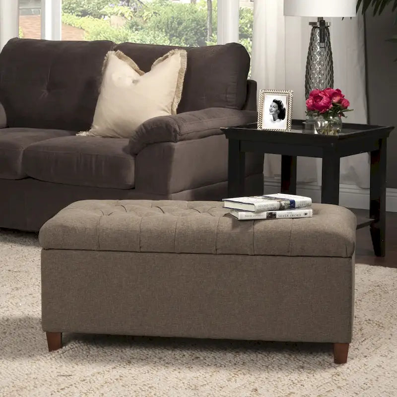 Porch & Den Charenton Brown Tufted Storage Bench