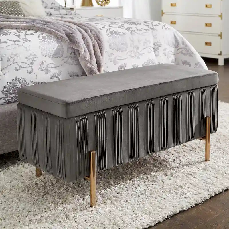 Lisbeth Grey Pleated Velvet Lift-Top Storage Bench by iNSPIRE Q Bold