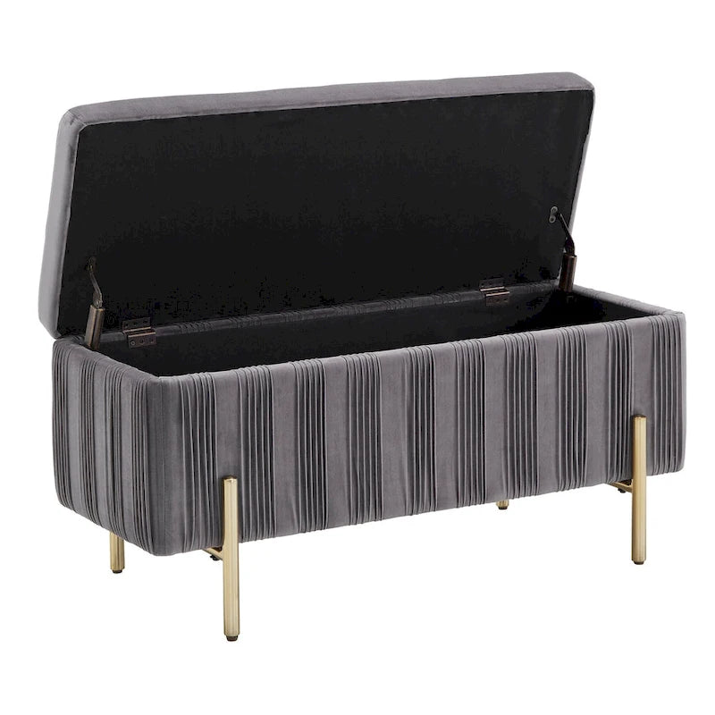 Lisbeth Grey Pleated Velvet Lift-Top Storage Bench by iNSPIRE Q Bold