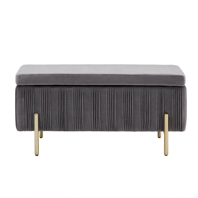 Lisbeth Grey Pleated Velvet Lift-Top Storage Bench by iNSPIRE Q Bold