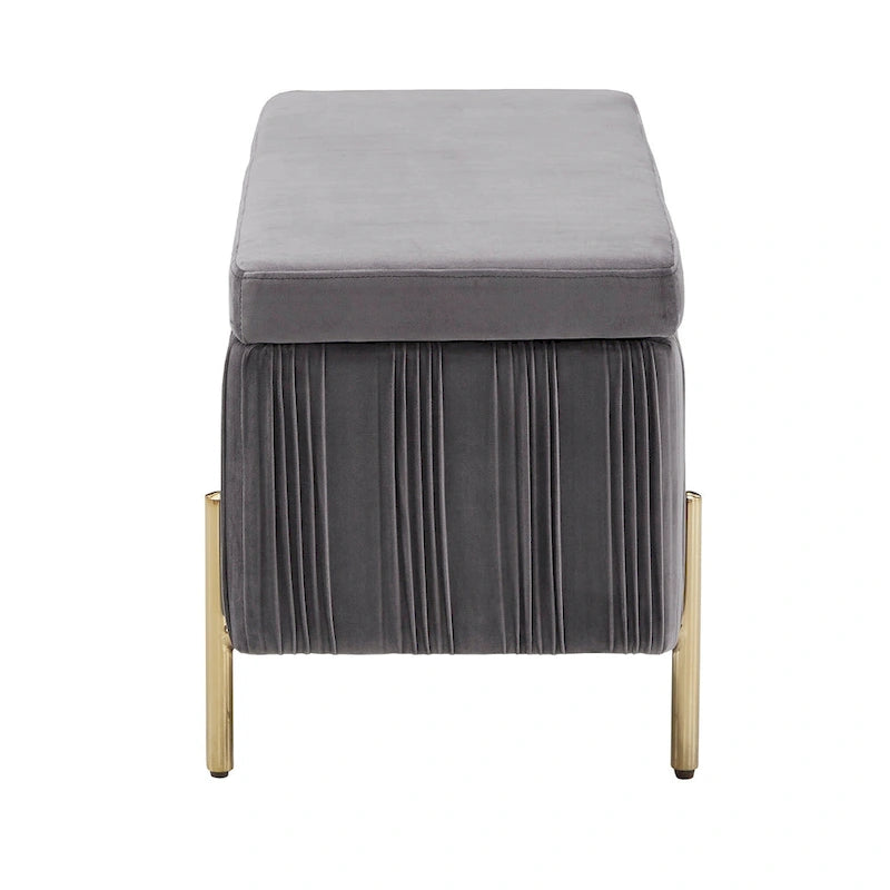 Lisbeth Grey Pleated Velvet Lift-Top Storage Bench by iNSPIRE Q Bold