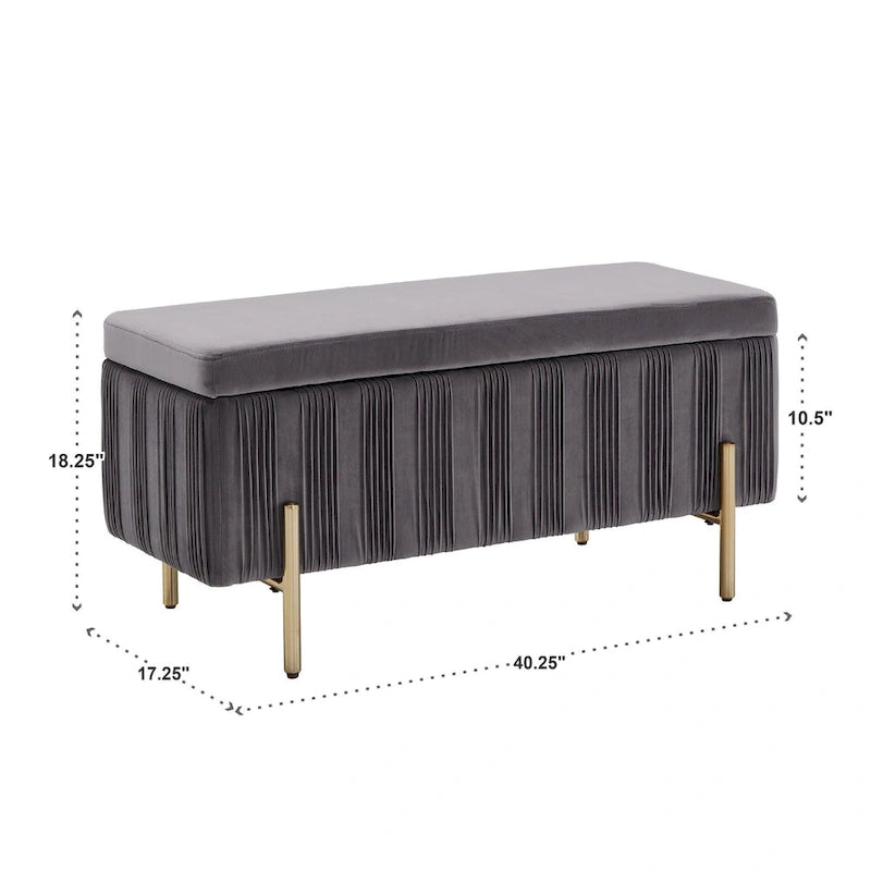Lisbeth Grey Pleated Velvet Lift-Top Storage Bench by iNSPIRE Q Bold