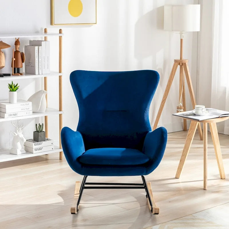 Velvet Upholstered Rocking Chair with Rubber Wood Legs