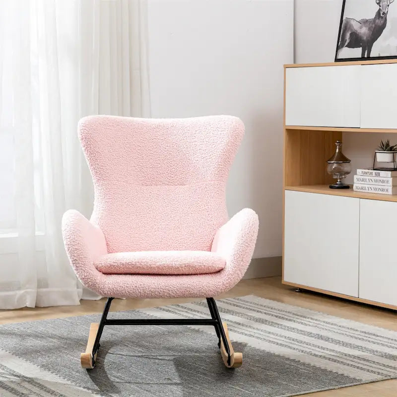 Velvet Upholstered Rocking Chair with Rubber Wood Legs