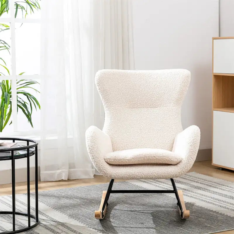 Velvet Upholstered Rocking Chair with Rubber Wood Legs