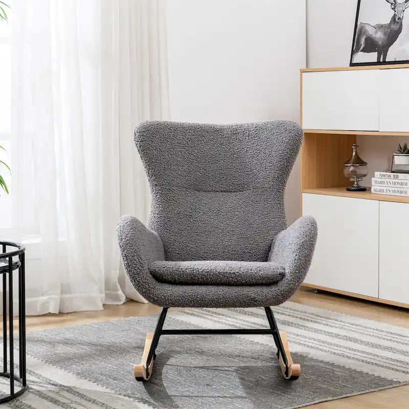 Velvet Upholstered Rocking Chair with Rubber Wood Legs