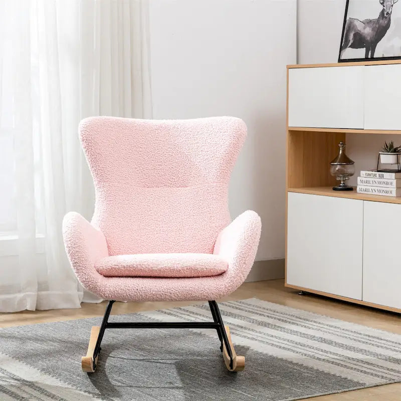 Velvet Upholstered Rocking Chair with Rubber Wood Legs