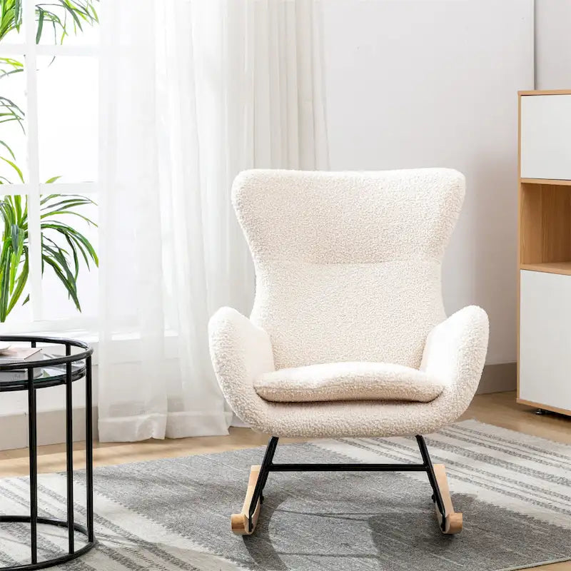 Velvet Upholstered Rocking Chair with Rubber Wood Legs