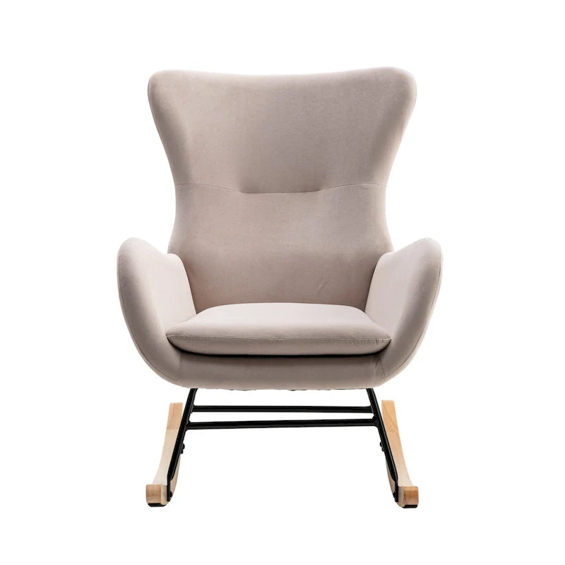 Velvet Upholstered Rocking Chair with Rubber Wood Legs