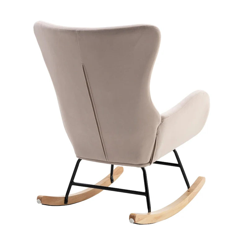 Velvet Upholstered Rocking Chair with Rubber Wood Legs