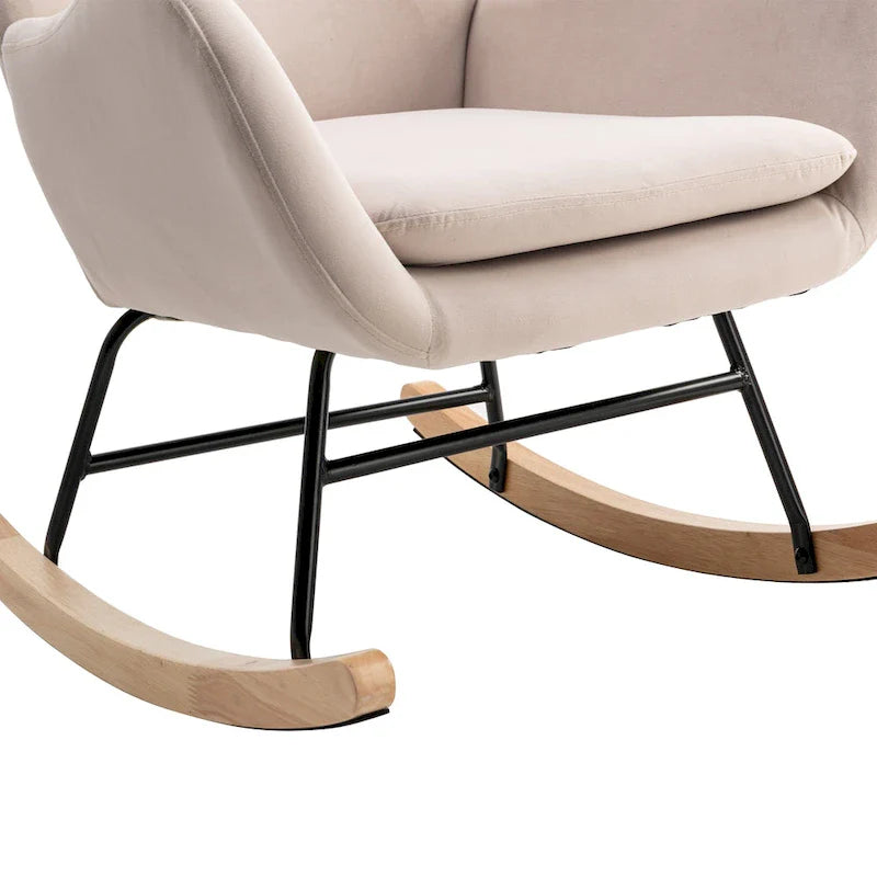 Velvet Upholstered Rocking Chair with Rubber Wood Legs