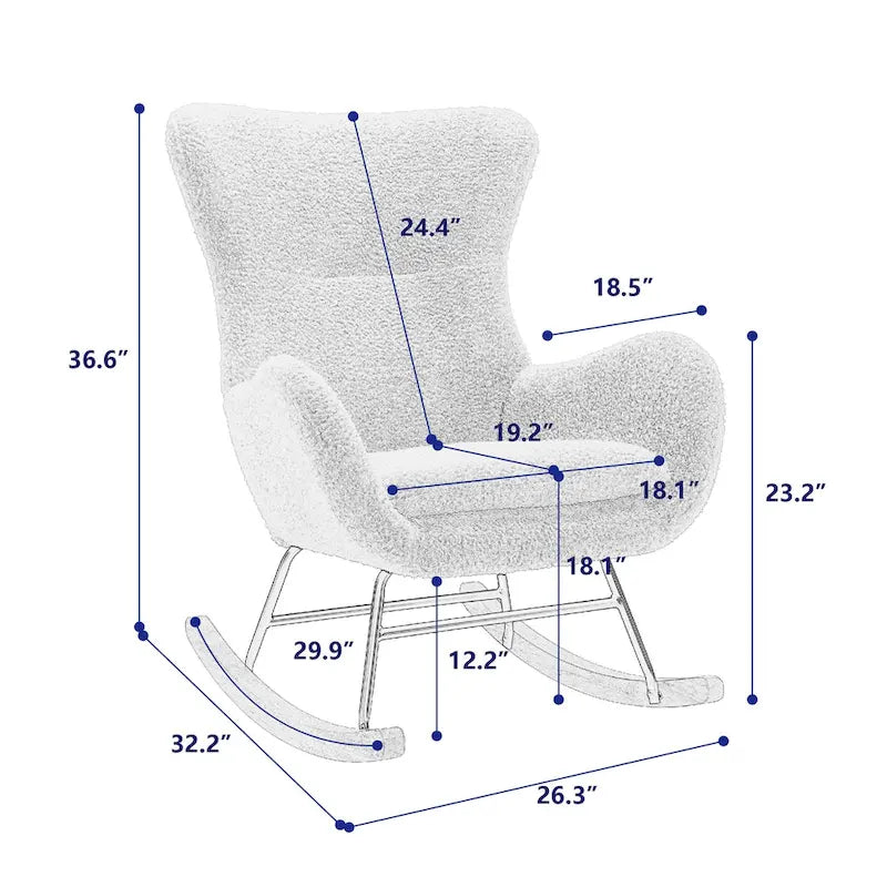 Velvet Upholstered Rocking Chair with Rubber Wood Legs