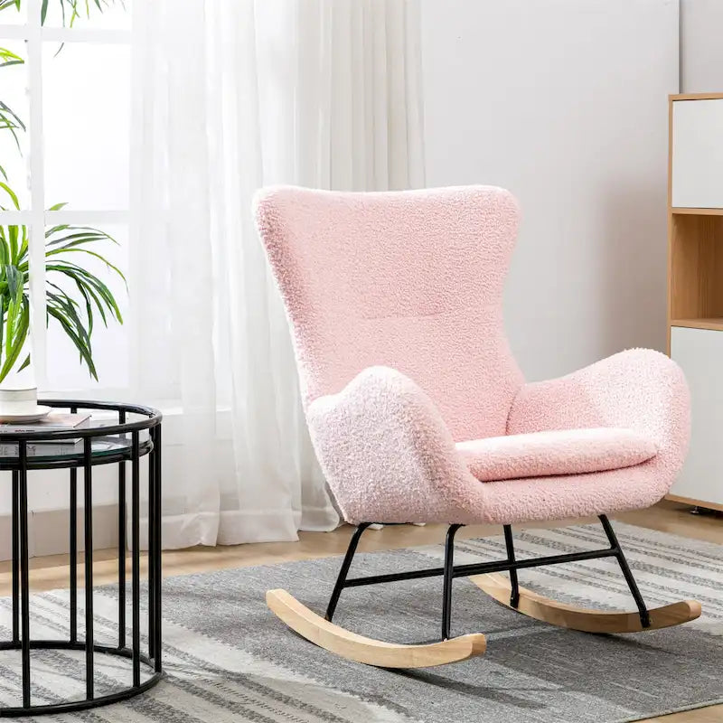 Velvet Upholstered Rocking Chair with Rubber Wood Legs