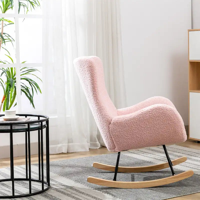 Velvet Upholstered Rocking Chair with Rubber Wood Legs