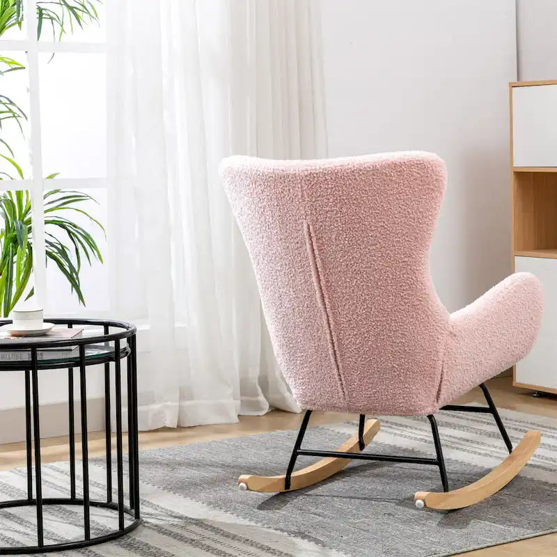 Velvet Upholstered Rocking Chair with Rubber Wood Legs