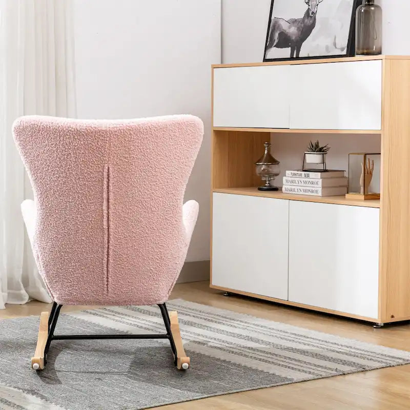 Velvet Upholstered Rocking Chair with Rubber Wood Legs