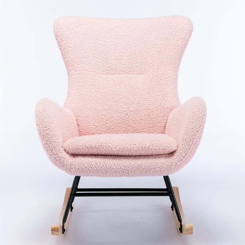 Velvet Upholstered Rocking Chair with Rubber Wood Legs