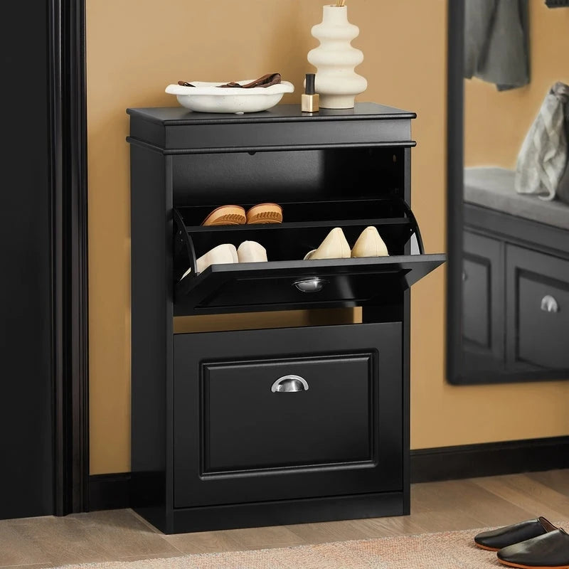 SoBuy FSR78-W, White 2 Drawers Shoe Cabinet Shoe Rack Shoe Storage
