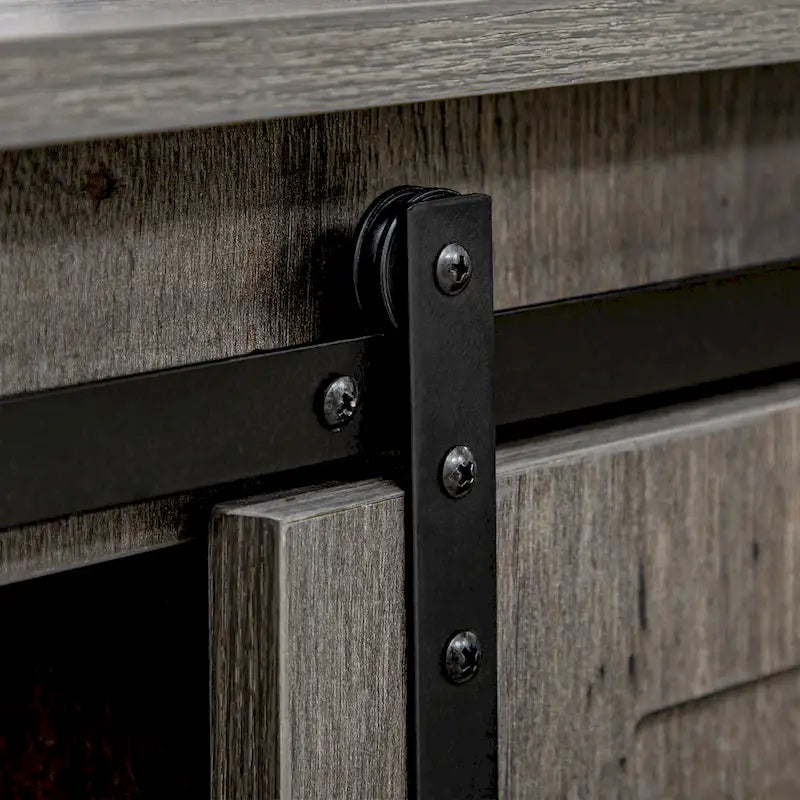HOMCOM Farmhouse Coffee Bar Cabinet, Kitchen Sideboard, Buffet Cabinet with Sliding Barn Door and 3 Storage Drawers, Dark Grey