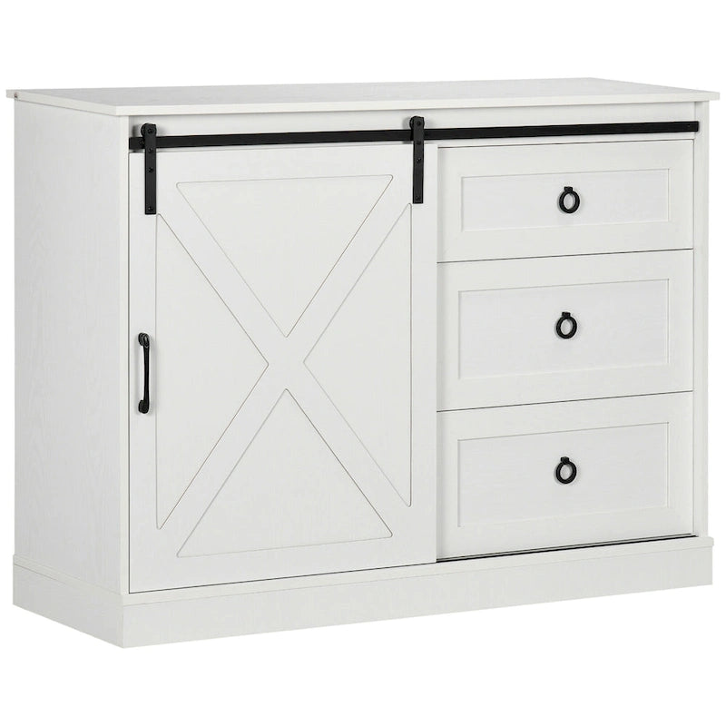 HOMCOM Farmhouse Coffee Bar Cabinet, Kitchen Sideboard, Buffet Cabinet with Sliding Barn Door and 3 Storage Drawers, Dark Grey