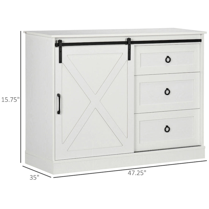 HOMCOM Farmhouse Coffee Bar Cabinet, Kitchen Sideboard, Buffet Cabinet with Sliding Barn Door and 3 Storage Drawers, Dark Grey