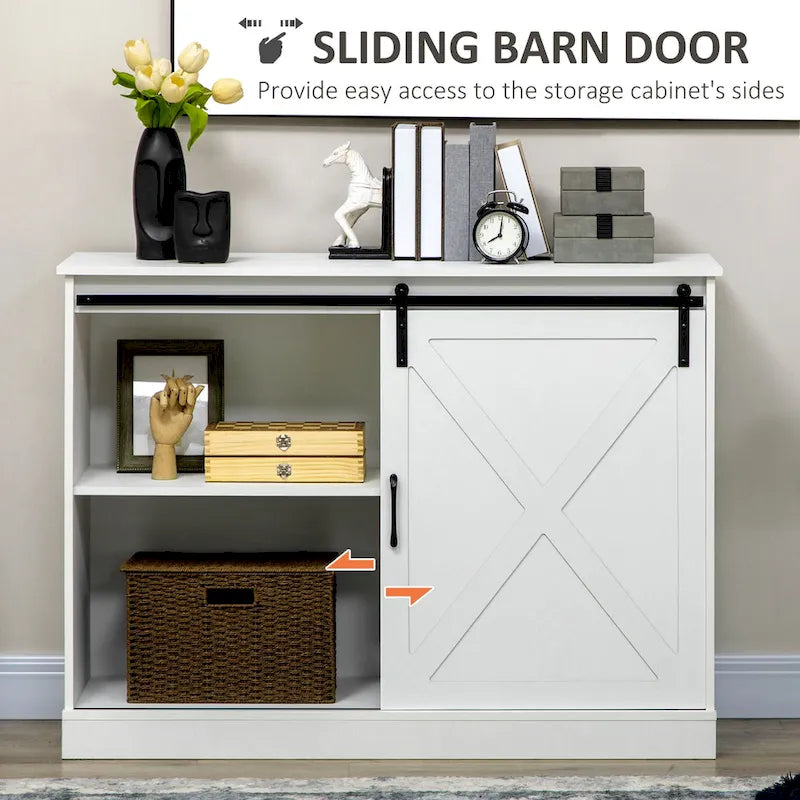 HOMCOM Farmhouse Coffee Bar Cabinet, Kitchen Sideboard, Buffet Cabinet with Sliding Barn Door and 3 Storage Drawers, Dark Grey