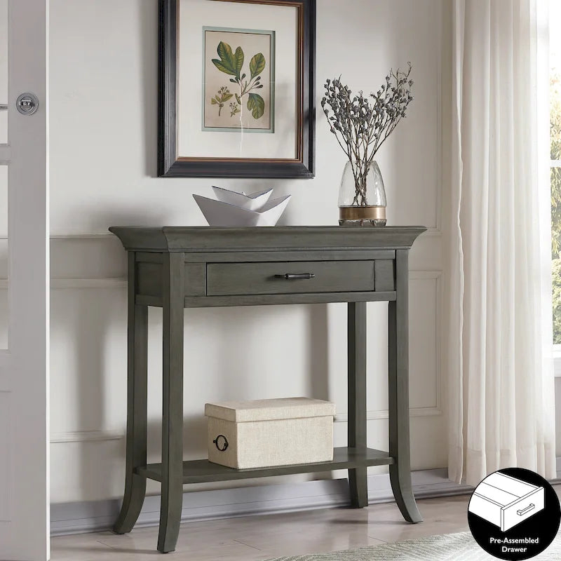 Smoke Gray Traditional Console Hall Stand with Tray Edge and Drawer