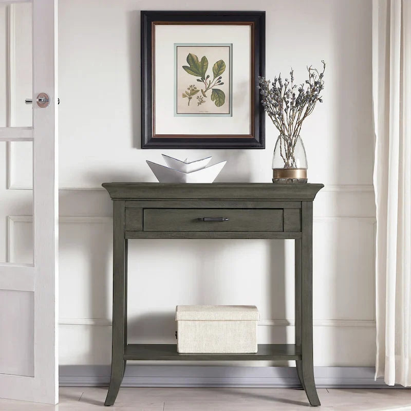 Smoke Gray Traditional Console Hall Stand with Tray Edge and Drawer