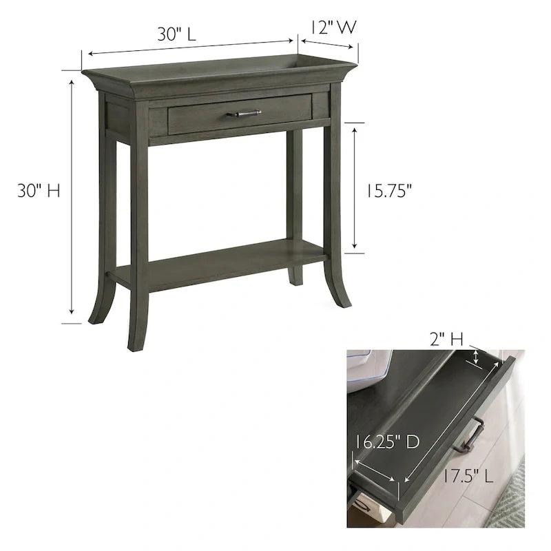 Smoke Gray Traditional Console Hall Stand with Tray Edge and Drawer
