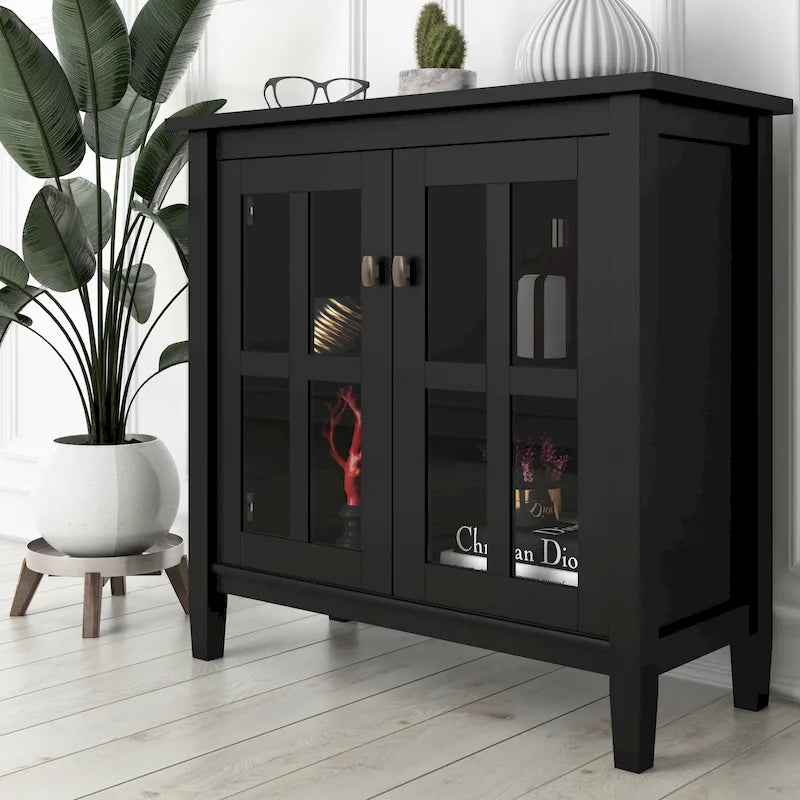 WYNDENHALL Norfolk SOLID WOOD 32 inch Wide Transitional Low Storage Cabinet - 32w x 14d x 31 h