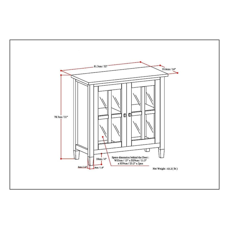 WYNDENHALL Norfolk SOLID WOOD 32 inch Wide Transitional Low Storage Cabinet - 32w x 14d x 31 h