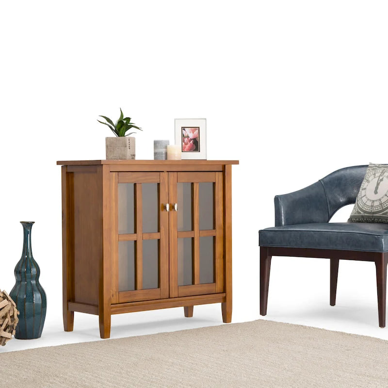 WYNDENHALL Norfolk SOLID WOOD 32 inch Wide Transitional Low Storage Cabinet - 32w x 14d x 31 h