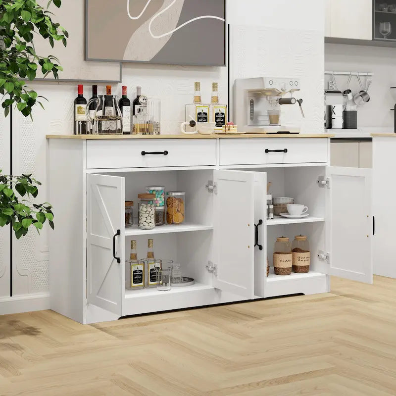 55.91 Large Farmhouse Buffet Cabinet Storage Sideboard