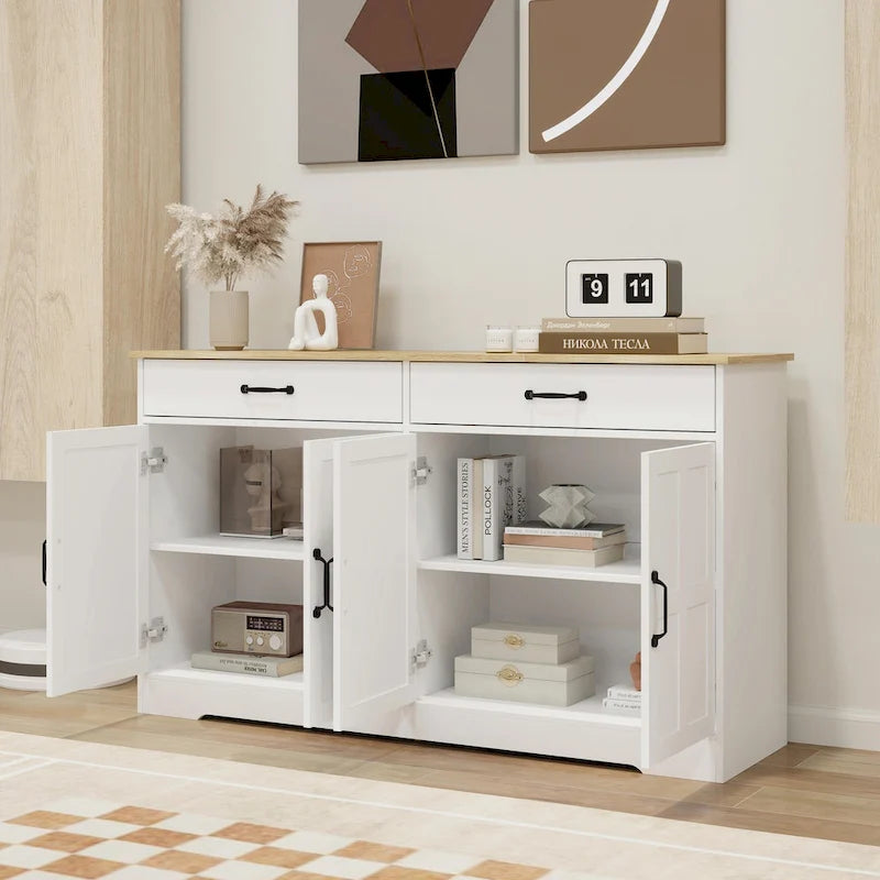 55.91 Large Farmhouse Buffet Cabinet Storage Sideboard