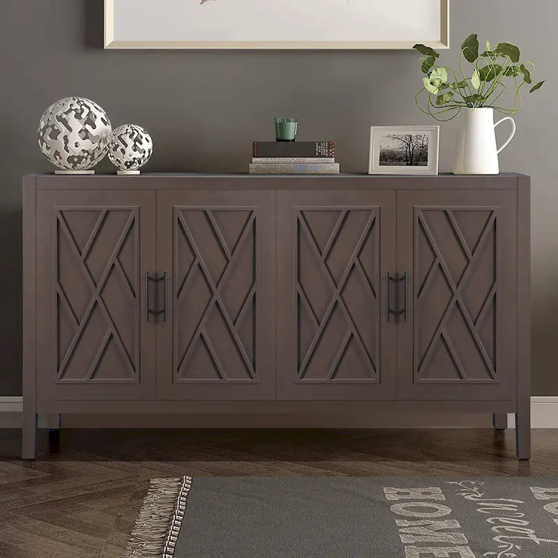 4 Door Wooden Sideboard Cabinet - N/A