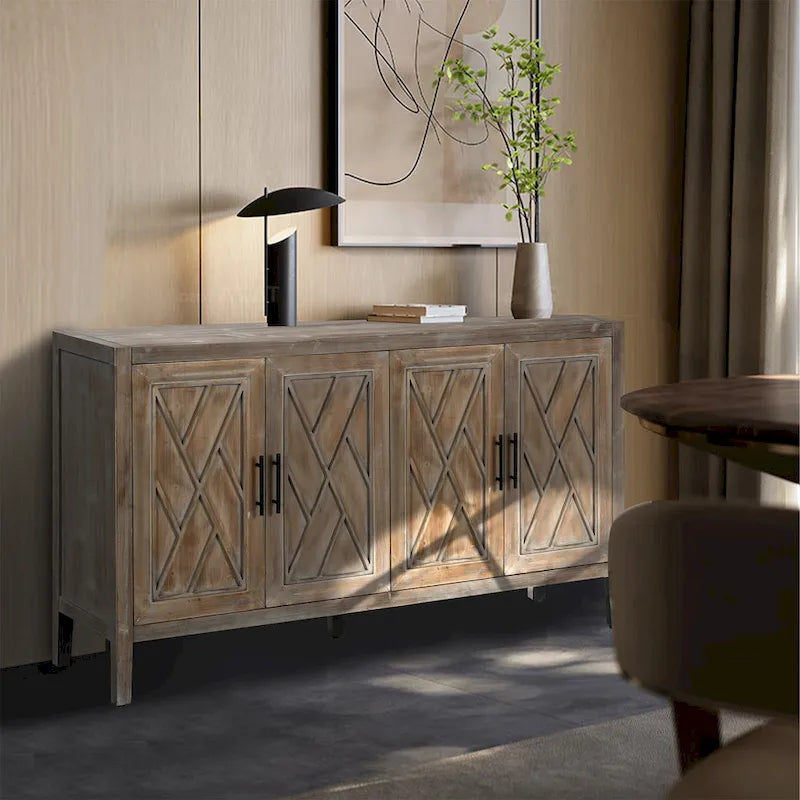 4 Door Wooden Sideboard Cabinet - N/A