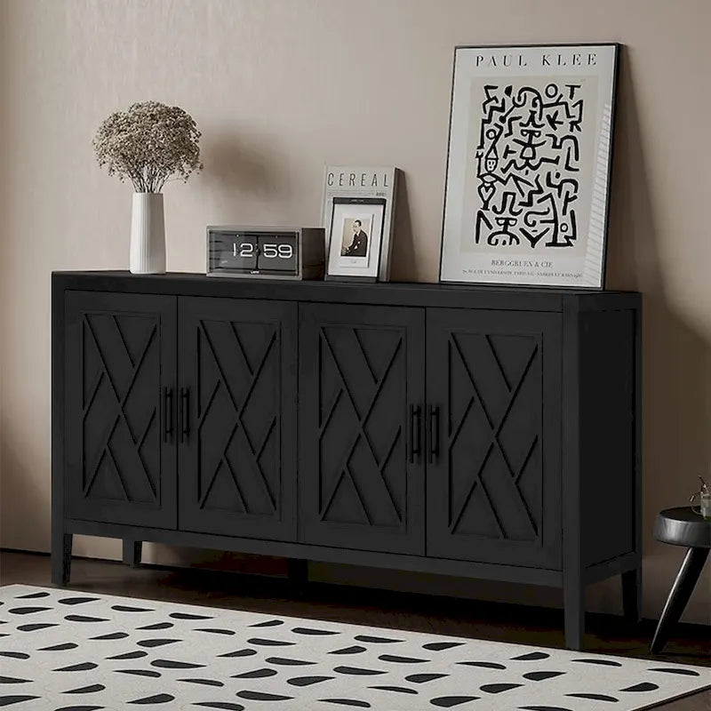 4 Door Wooden Sideboard Cabinet - N/A