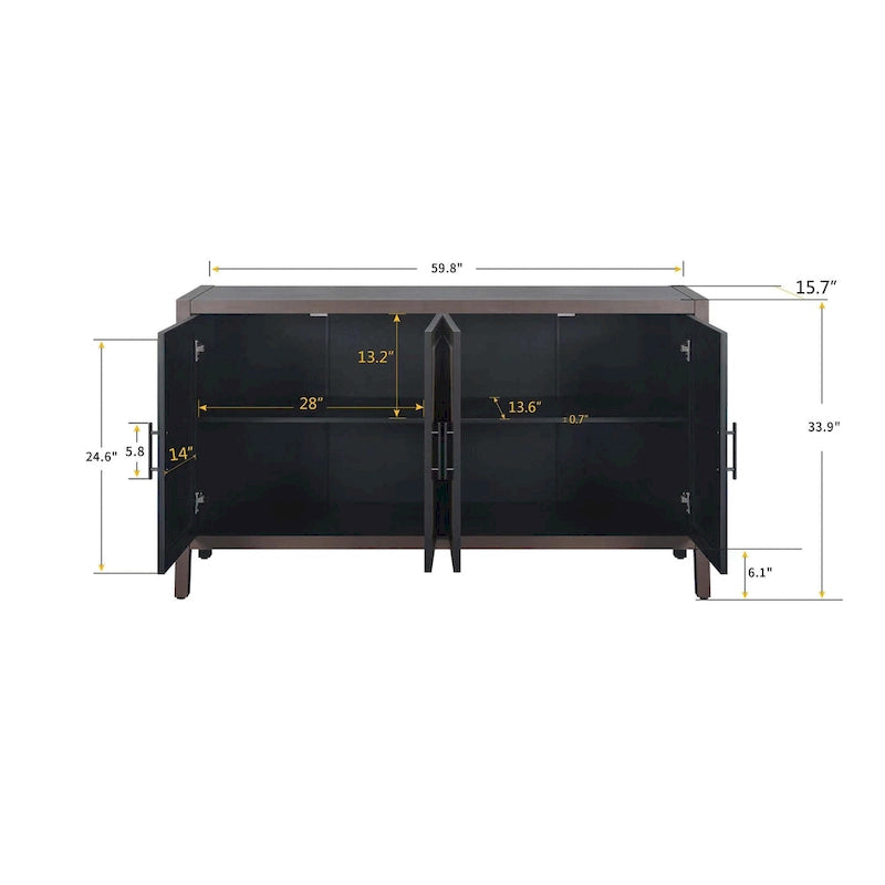 4 Door Wooden Sideboard Cabinet - N/A