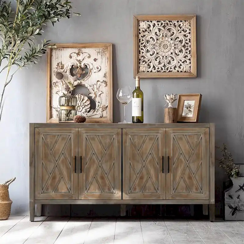 4 Door Wooden Sideboard Cabinet - N/A