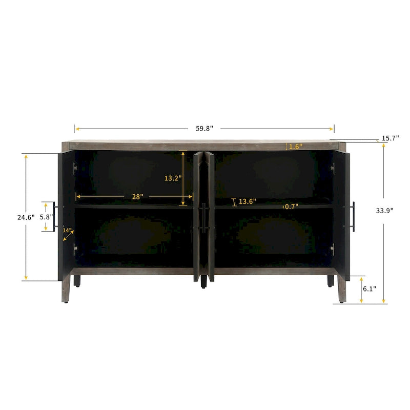 4 Door Wooden Sideboard Cabinet - N/A