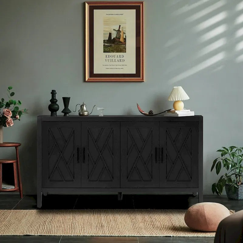 4 Door Wooden Sideboard Cabinet - N/A