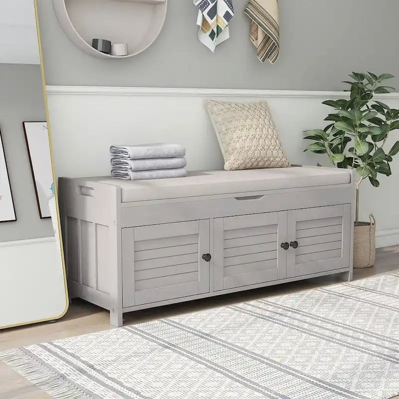 3-drawer Wooden Storage Bench with Cushion
