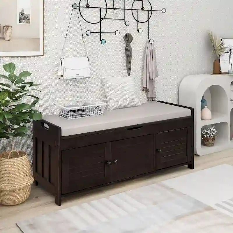 3-drawer Wooden Storage Bench with Cushion