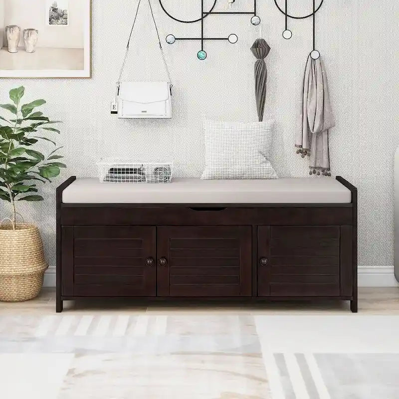 3-drawer Wooden Storage Bench with Cushion